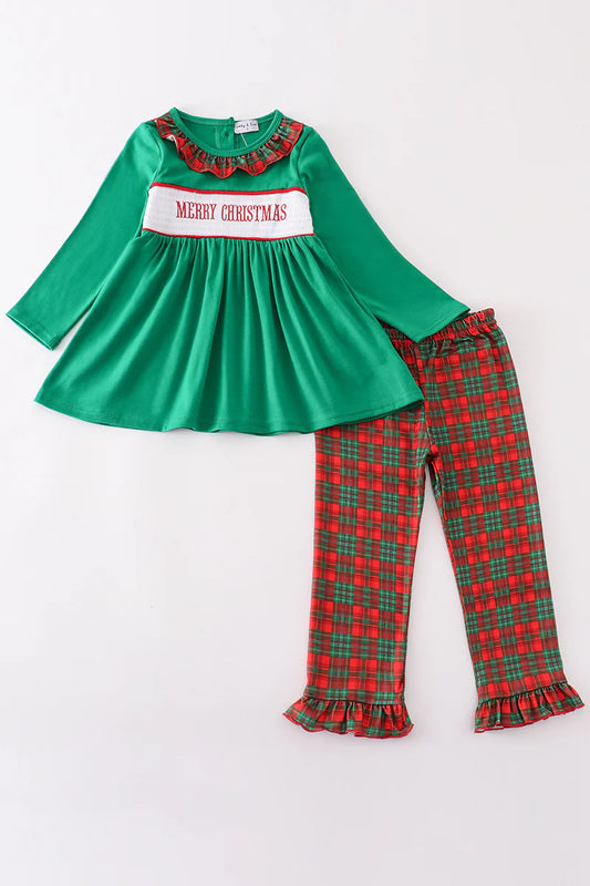 Merry Christmas Smocked girls pant set