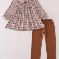 Brown plaid girl pant set - 3T