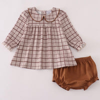 Brown plaid bloomer set- 2T
