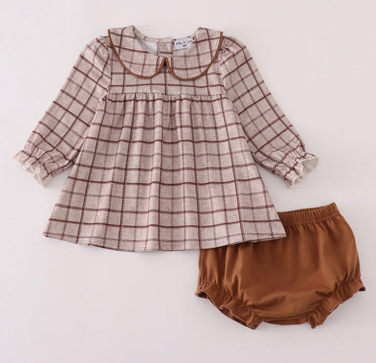 Brown plaid bloomer set- 2T