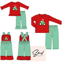 Tractor appliqué Christmas boy set