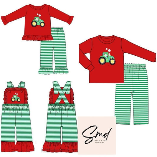 Tractor appliqué Christmas boy set