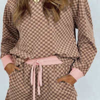 Checkered long sleeve short set