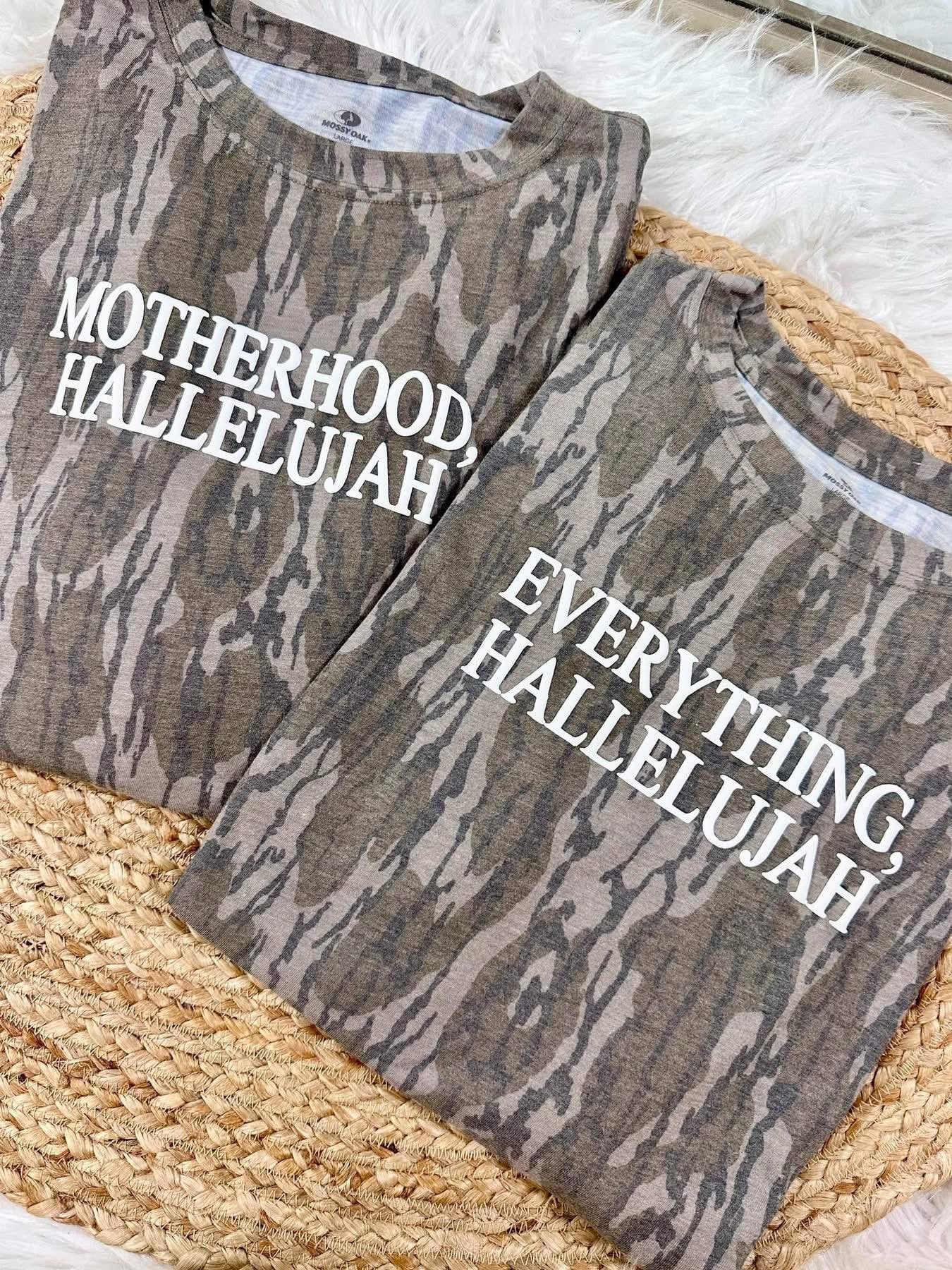 Camo motherhood hallelujah tees