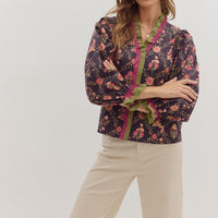 Dark navy floral blouse