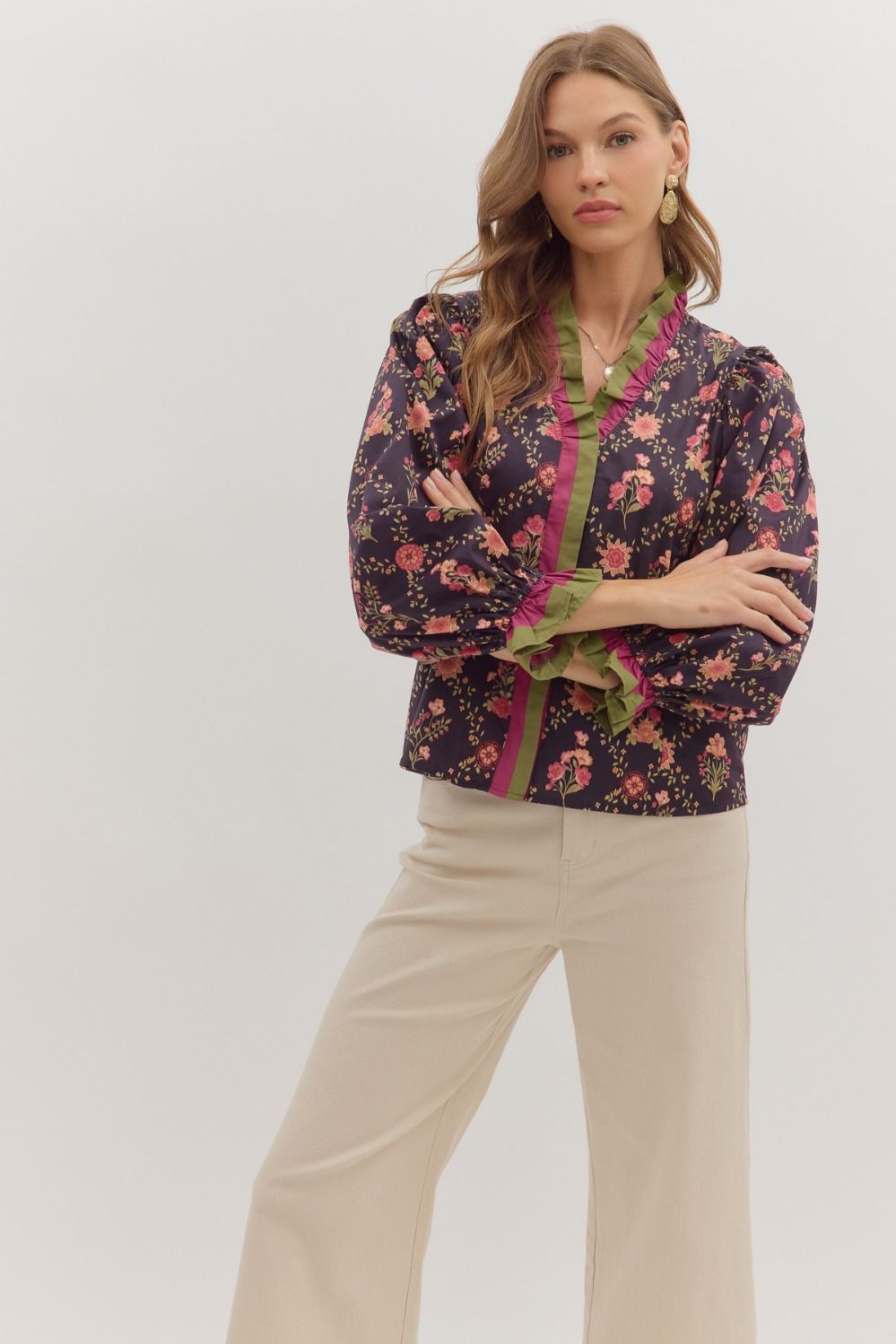 Dark navy floral blouse