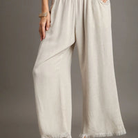 Frayed Hem Wide-Leg Pants oatmeal