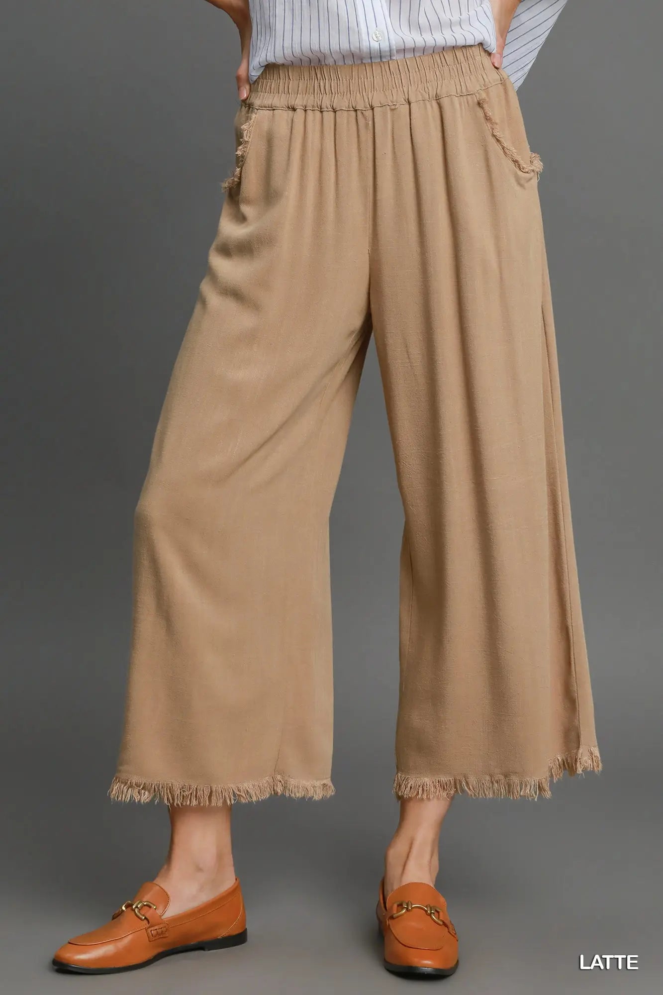 Frayed Hem Wide-Leg Pants latte
