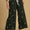 Bow embroidered linen pants- black