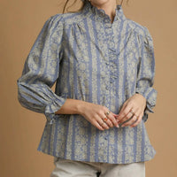 Dusty blue Two Tone Abstract Print Top
