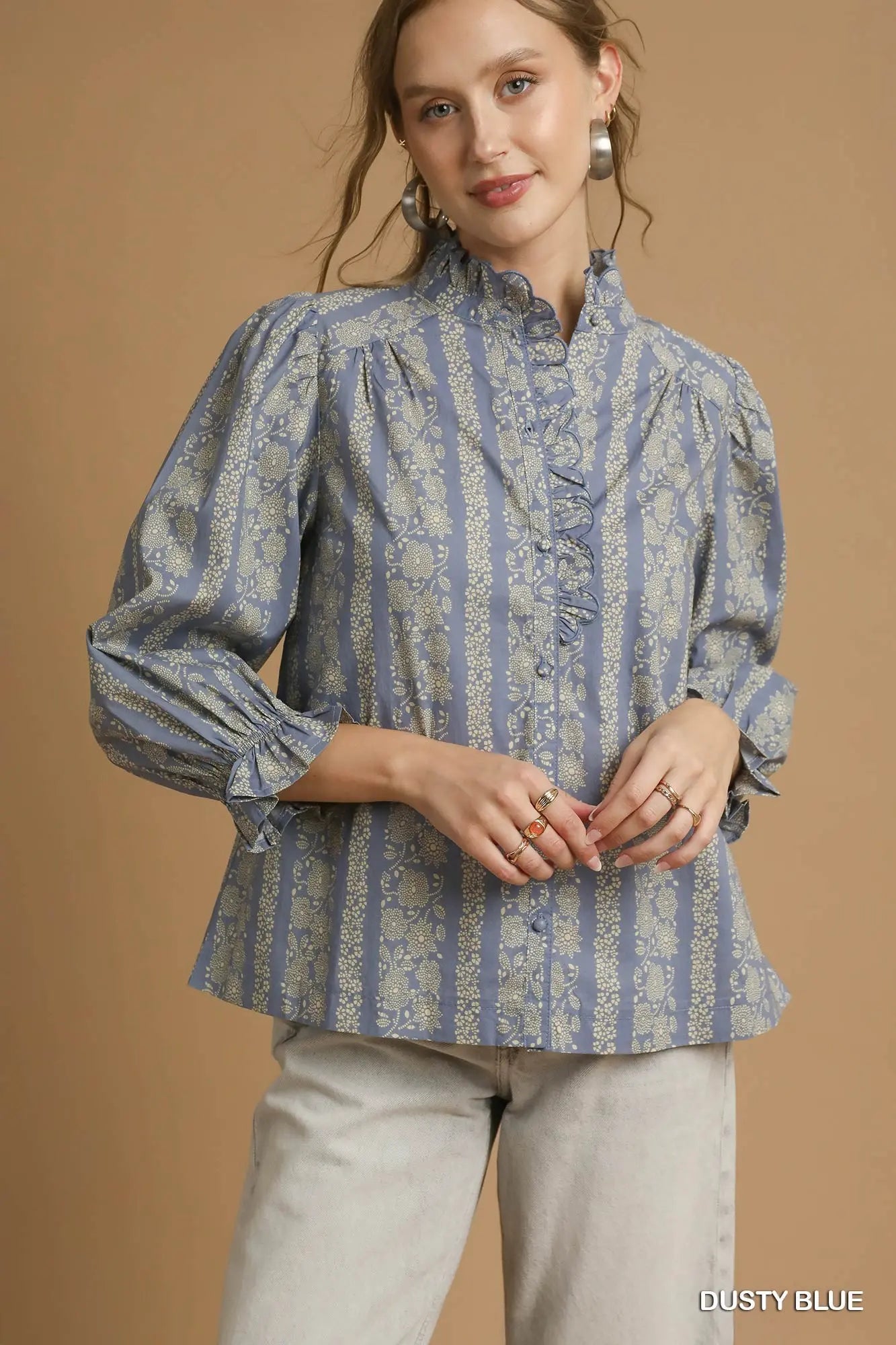 Dusty blue Two Tone Abstract Print Top