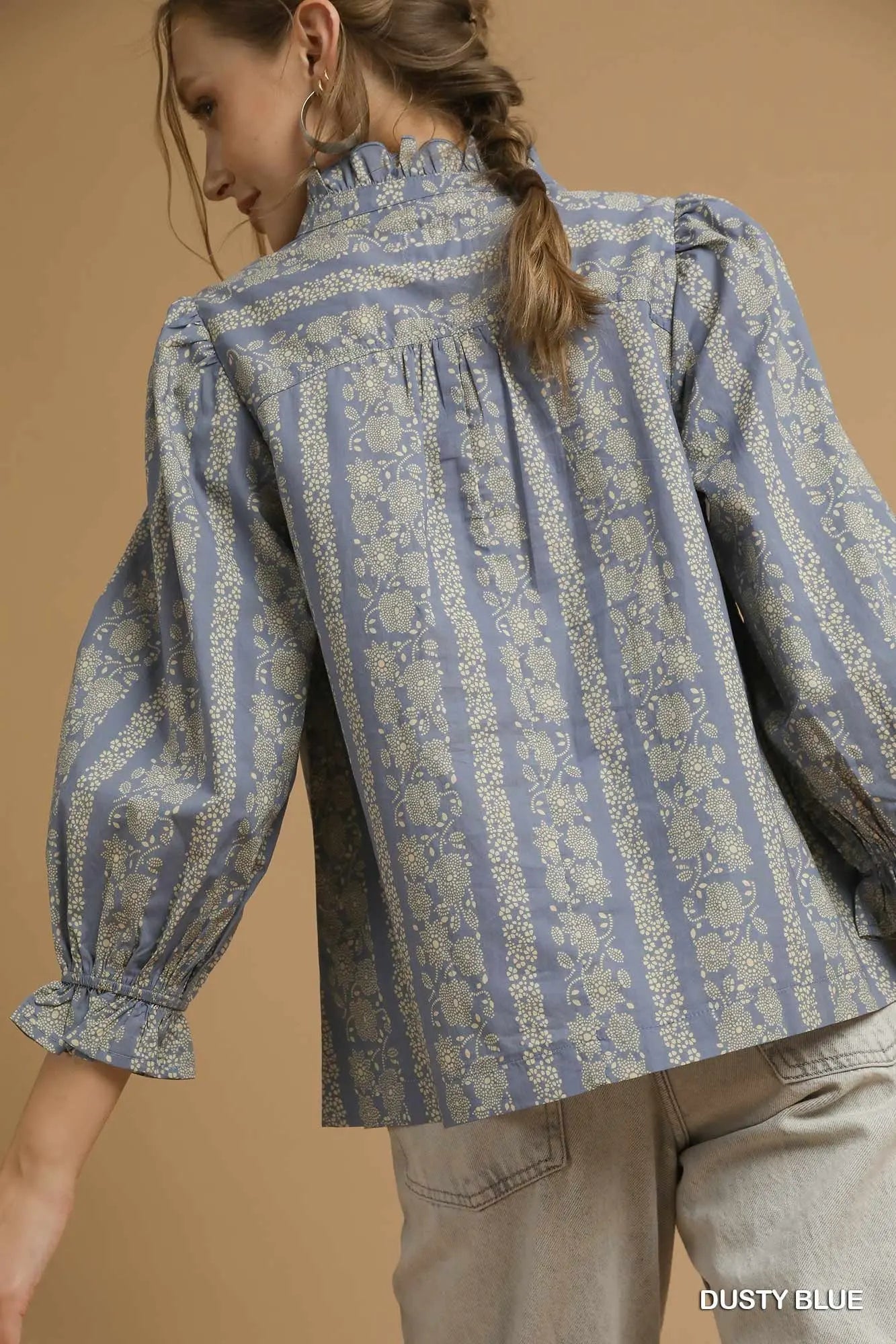 Dusty blue Two Tone Abstract Print Top