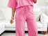 Pink lace sleeve top pant set