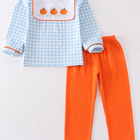 Blue plaid pumpkin boys set