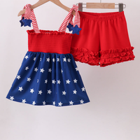Blue star ruffle smocked set