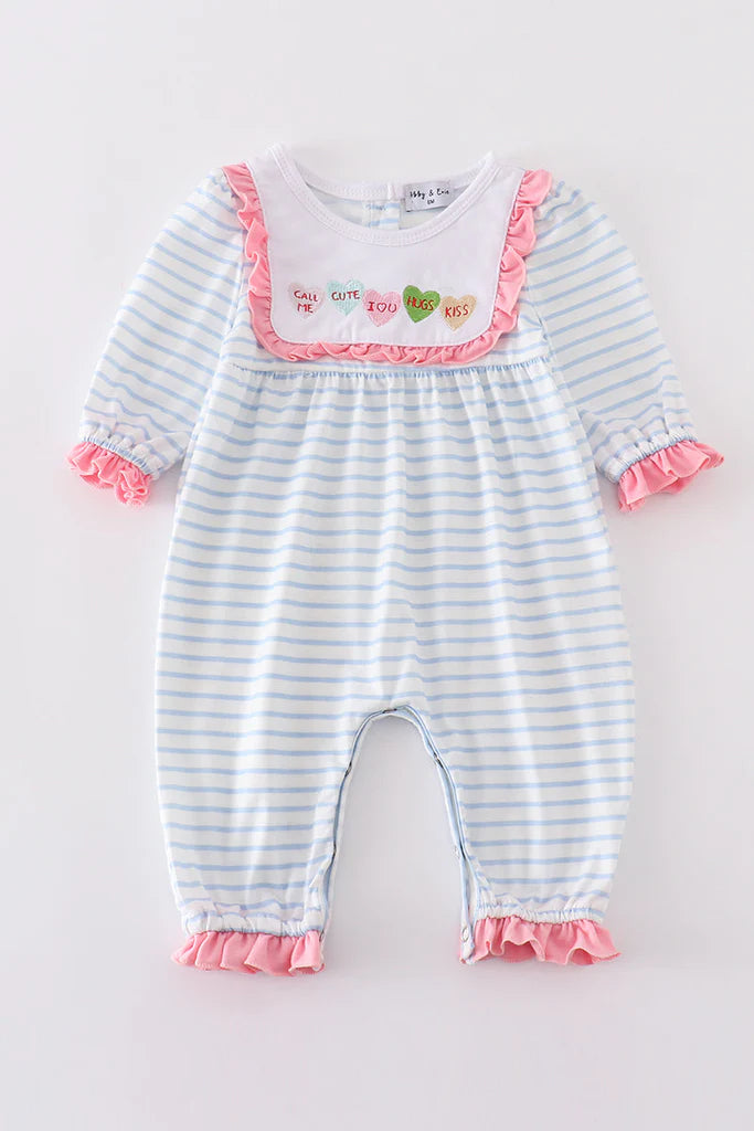 Blue stripe hearts girls romper