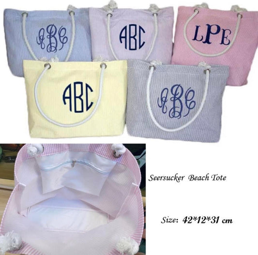 Seersucker Tote bag- embroidered