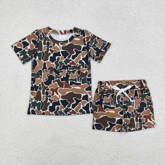 Brown/green camo short set