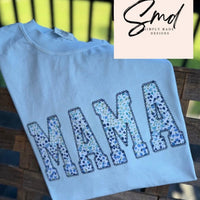 Blue floral applique tees