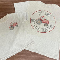 Just a boy who loves tractors- red tractor