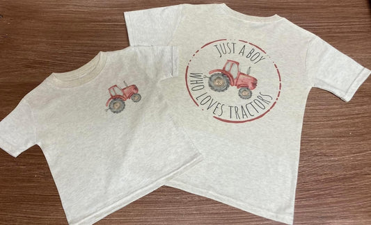 Just a boy who loves tractors- red tractor