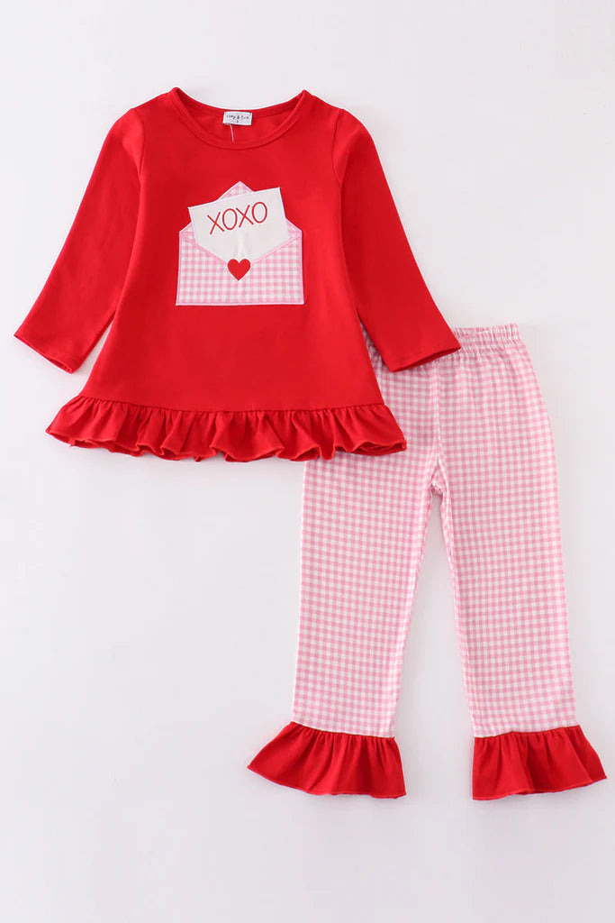 Red Valentine XOXO appliqué girls set