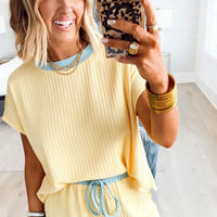 Yellow ribbed short set- M