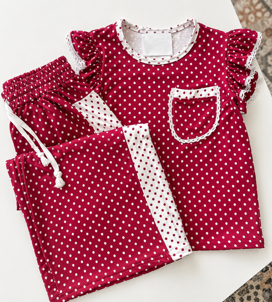 Burgundy polka dot pant set
