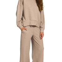 Long sleeve ribbed set- khaki