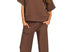 Ribbed short sleeve pant set - brown