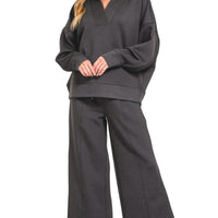 Collard Long sleeve ribbed set- black