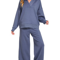 Collard Long sleeve ribbed set- d. Blue