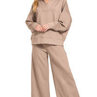 Collard Long sleeve ribbed set- khaki