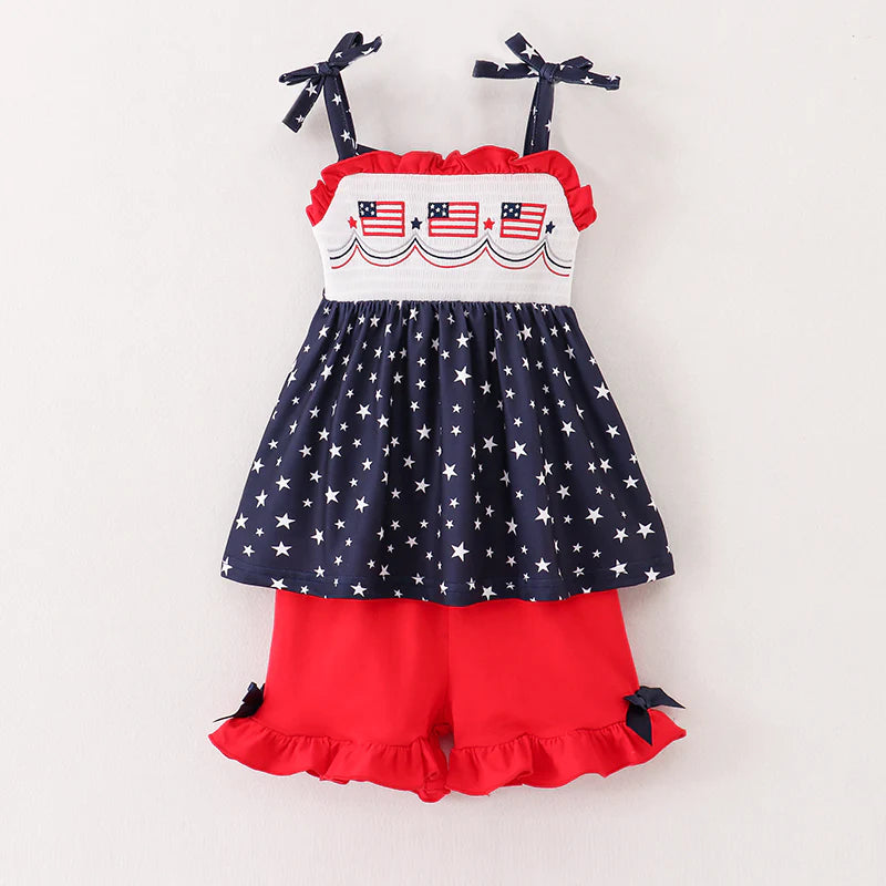 Smocked Flag Trio Girl Set