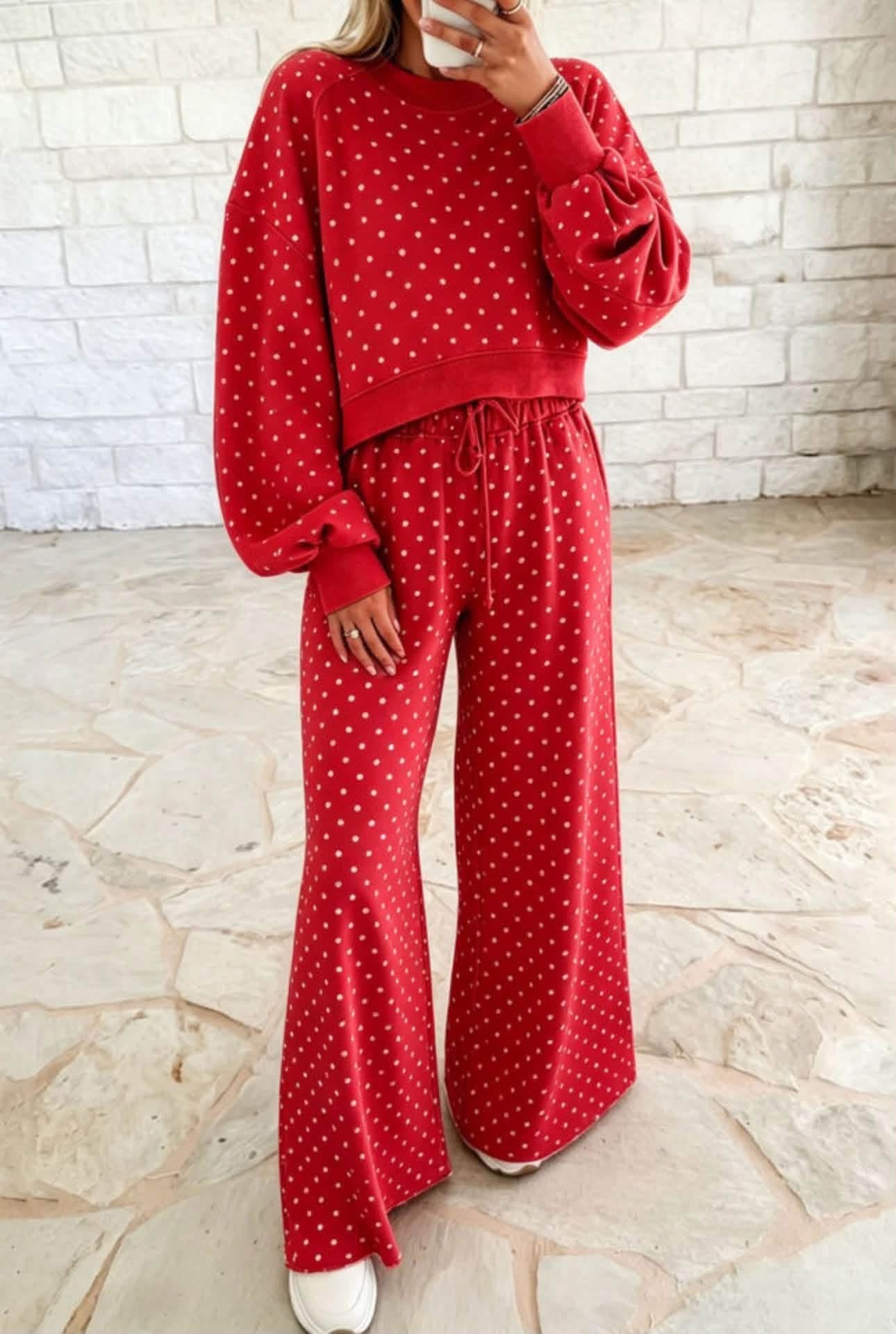 Red polka dot pant set