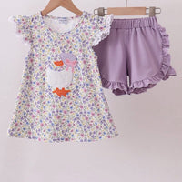 Purple floral goose short set
