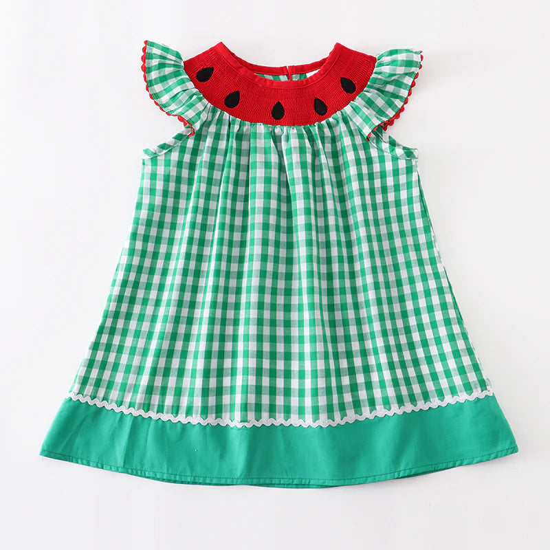 Smocked watermelon girls dress