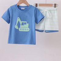 Blue excavator short set