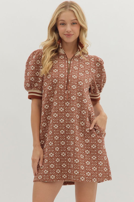 Puff sleeve rust dress