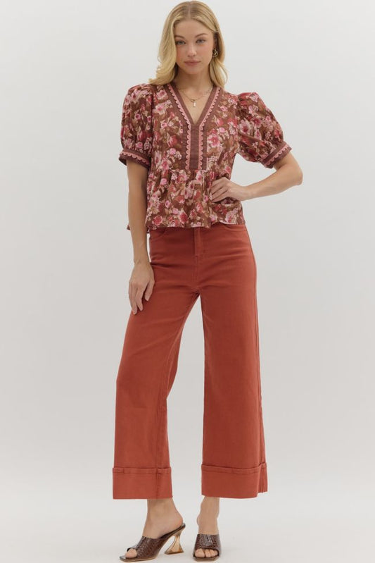 Chocolate floral blouse