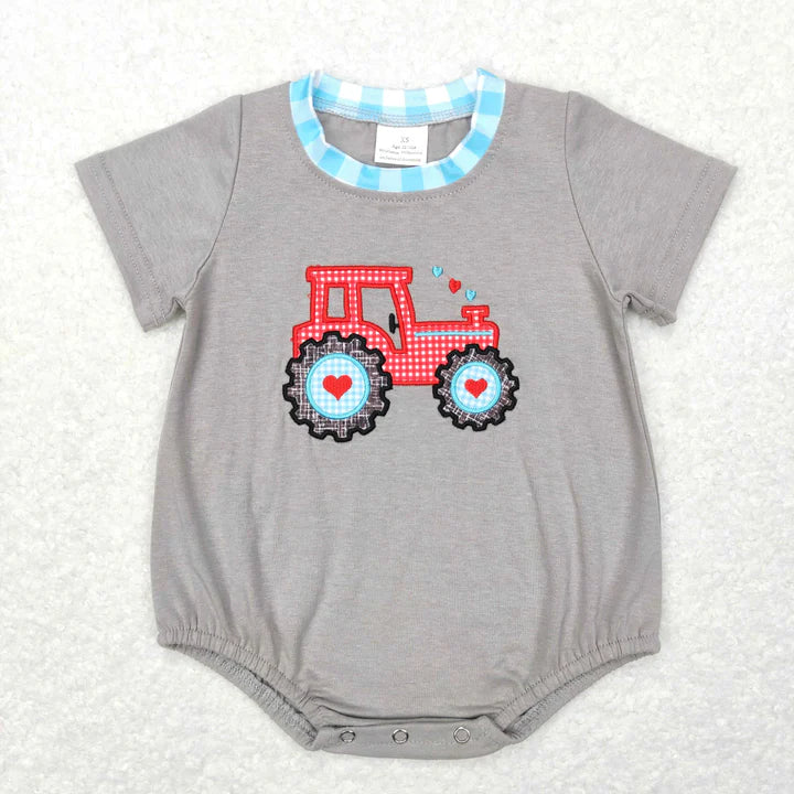 Tractor blue gingham romper