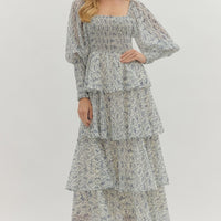 Ruffle tiered floral long sleeve maxi dress