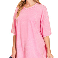 Acid wash boyfriend tee- candy pink