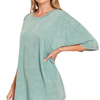 Acid wash boyfriend tee- ash blue