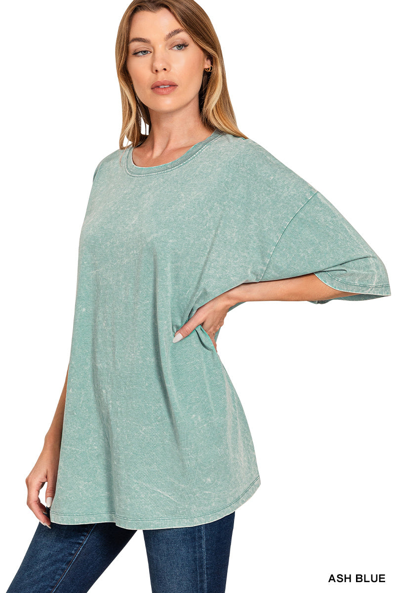 Acid wash boyfriend tee- ash blue