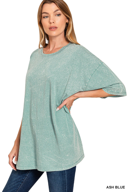 Acid wash boyfriend tee- ash blue