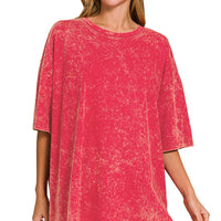 Acid wash boyfriend tee- dk red