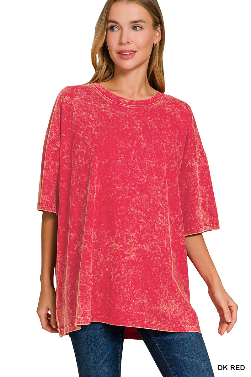 Acid wash boyfriend tee- dk red