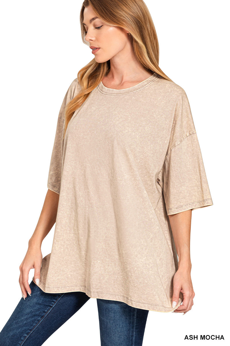 Acid wash boyfriend tee- ash mocha