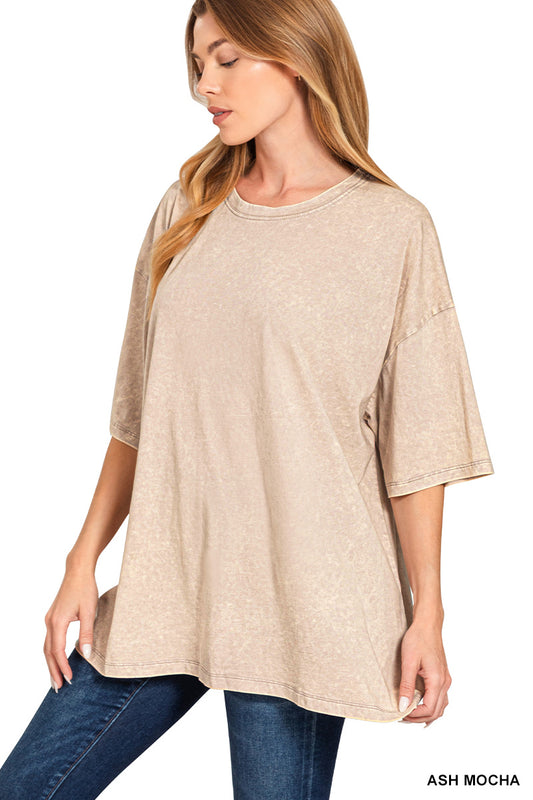 Acid wash boyfriend tee- ash mocha